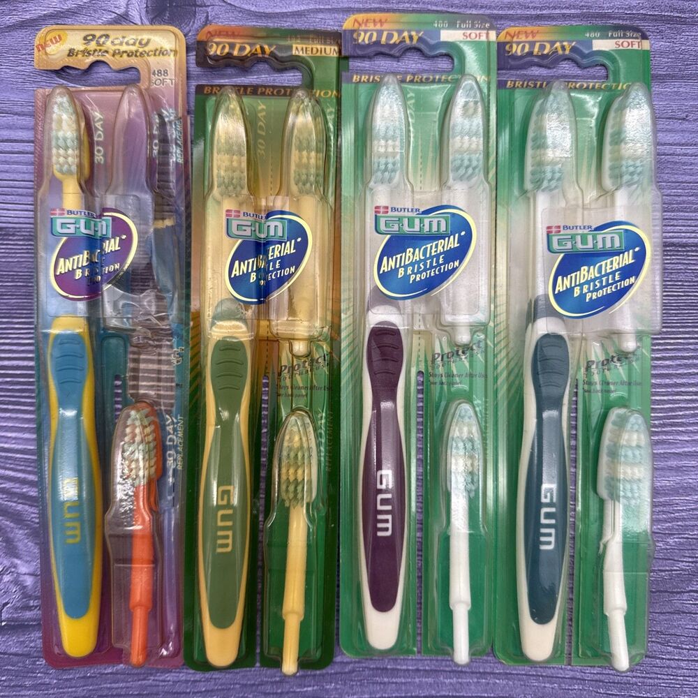 LOT 4 Butler GUM 480 488 482 Protect 90-Day Toothbrush 11 Heads -yellow PKG